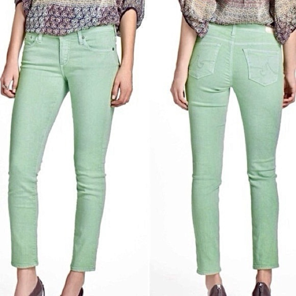 AG The Stevie Slim Straight Leg‎ Ankle Jeans Size 25 Super Low Rise Green Spring